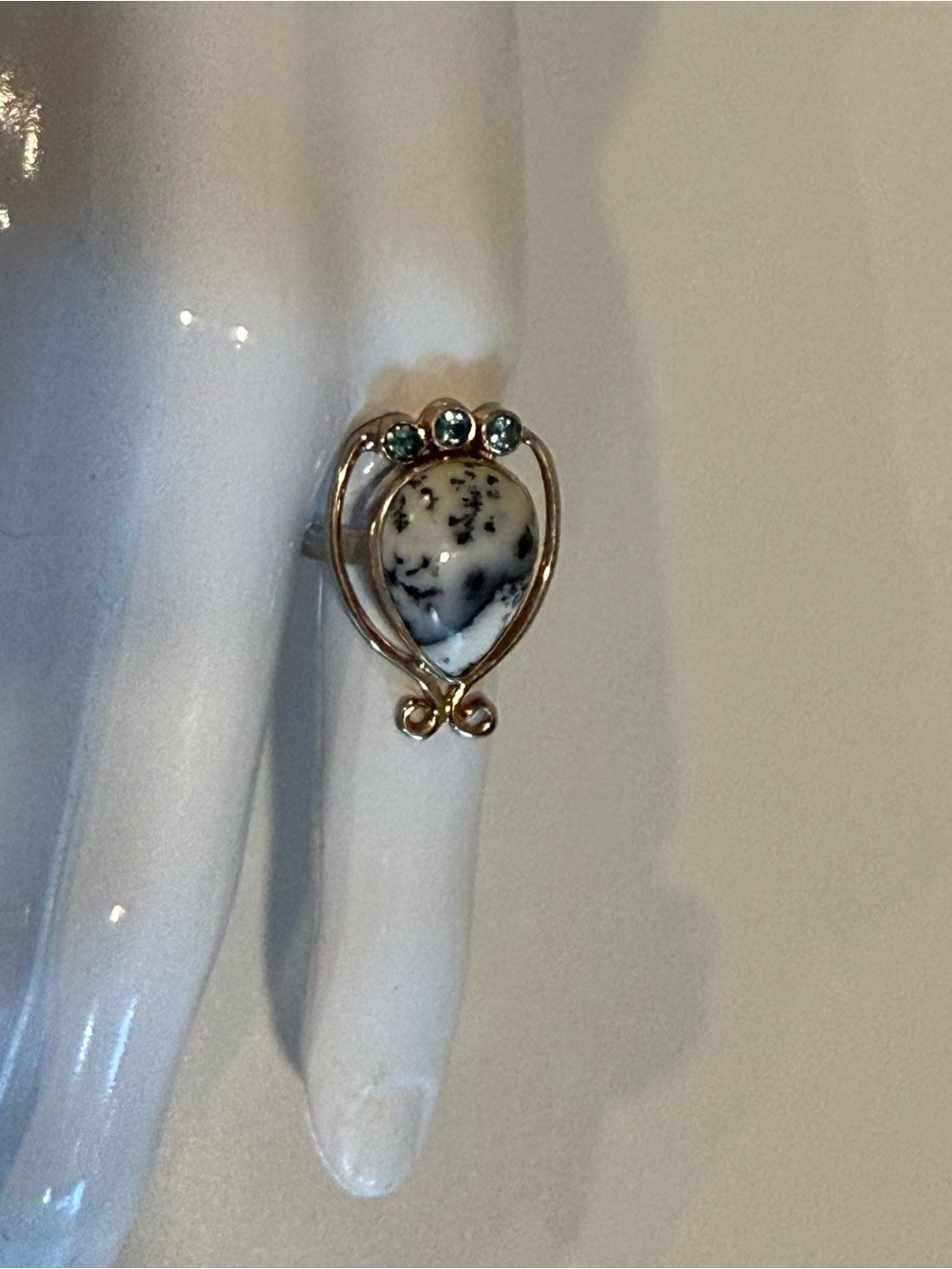 Arya 925 Sterling Silver Teardrop Dendritic Agate Ring Size 7.75
